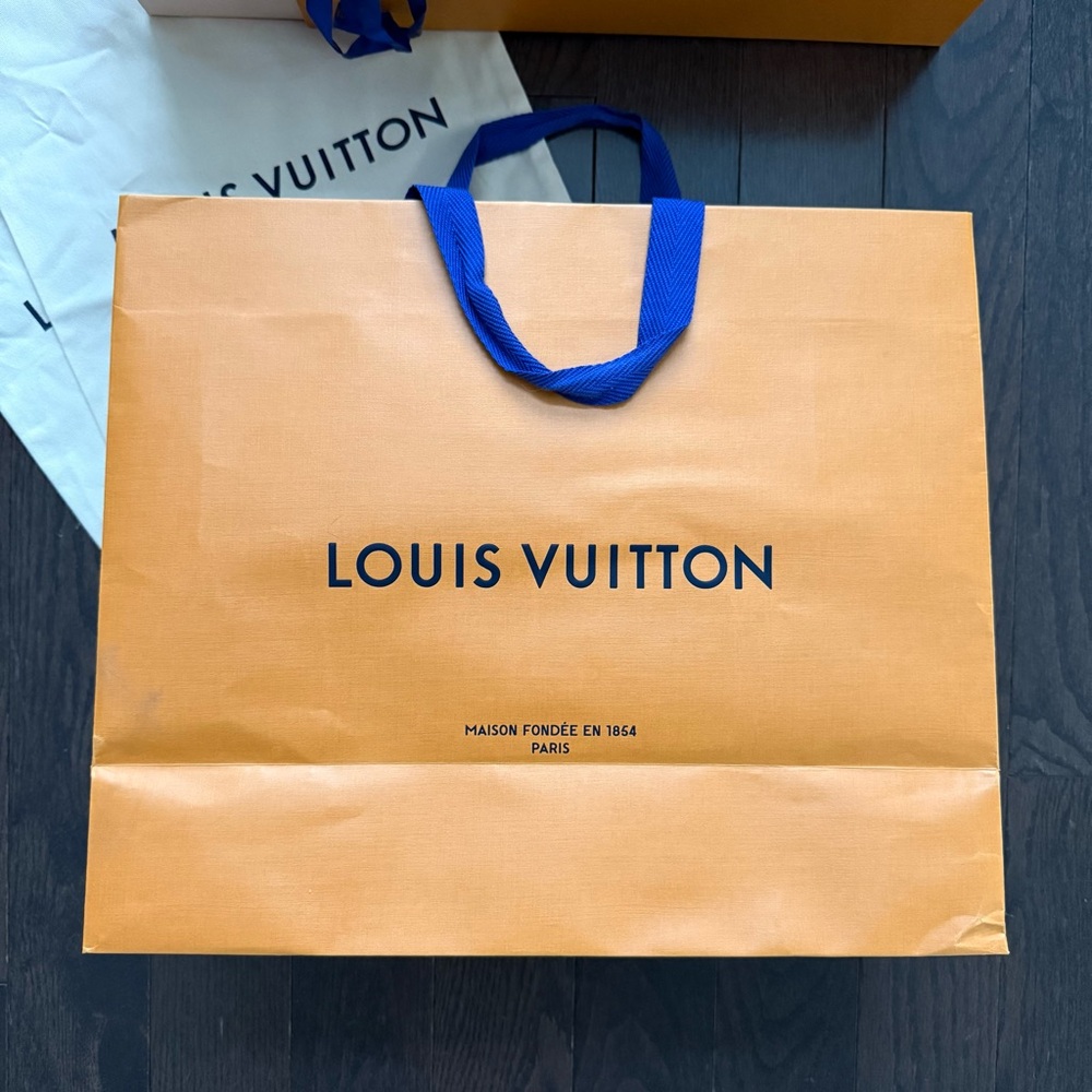 Louis Vuitton Orange Shopping Bag with Box Ribbon 2 Dust bags Shoes Bag Large - Picture 3 of 5